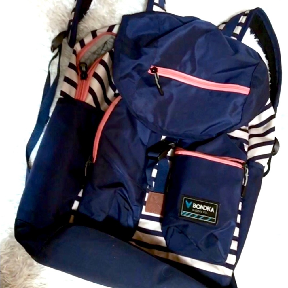 Nautical pink and blue stripped backpack